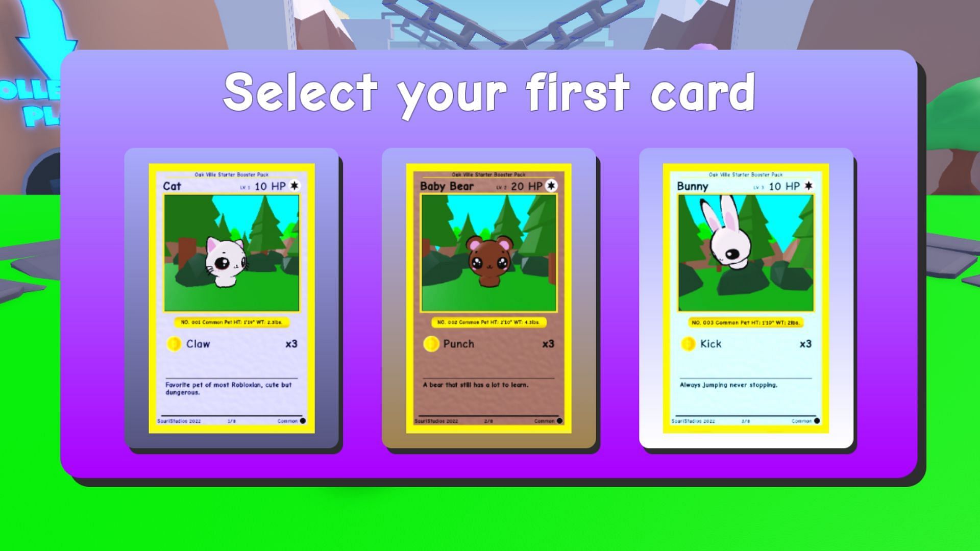 Select your first card in Pet Trading Card Simulator (Image via Roblox)