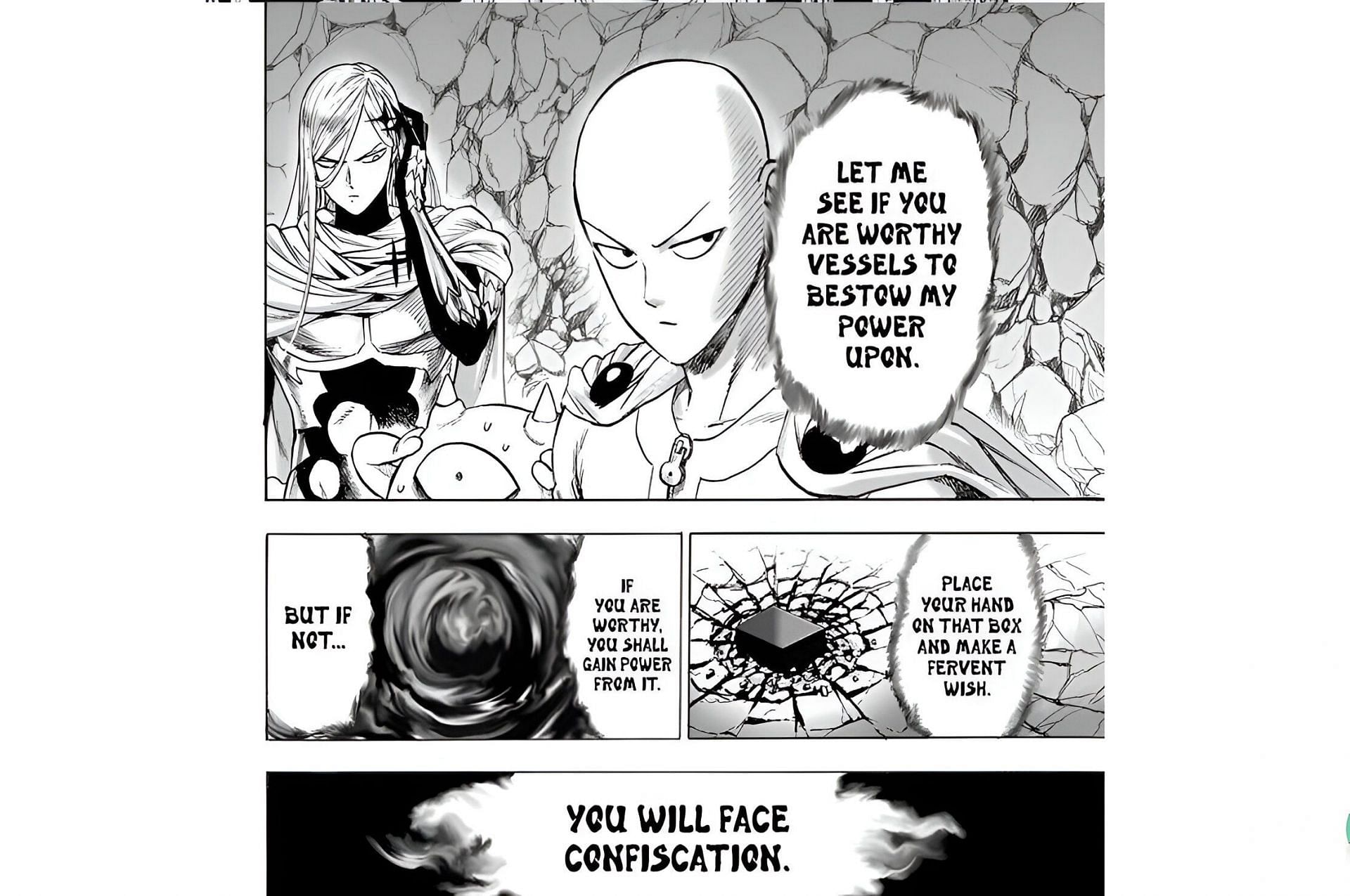 Saitama coming in contact with God in the One Punch Man manga (Image via Shueisha)