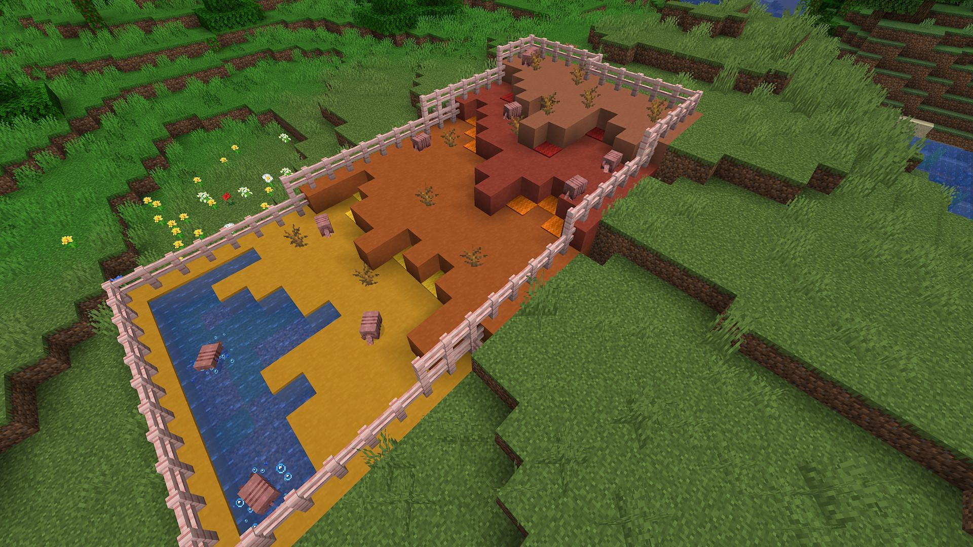 A badlands-themed armadillo farm (Image via Mojang)