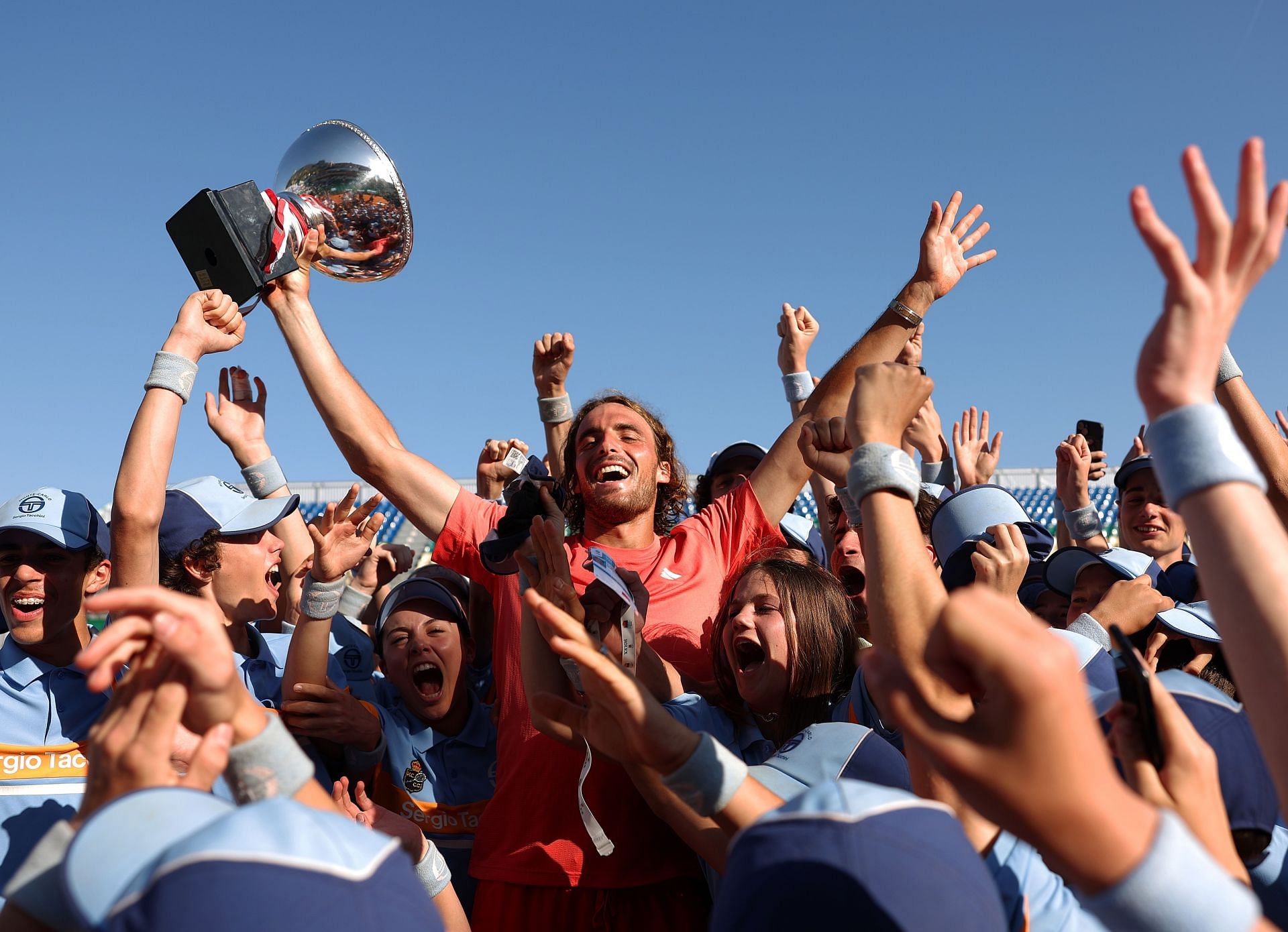 Tsitsipas celebrates his Monte-Carlo Masters 2024 triumph with ballkids
