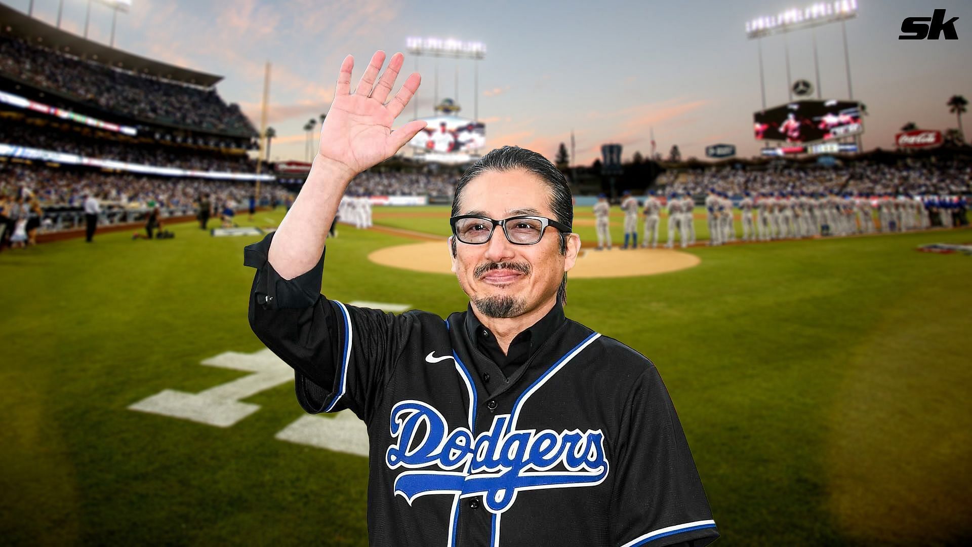 Actor Hiroyuki Sanada throws first pitch at Dodger stadium