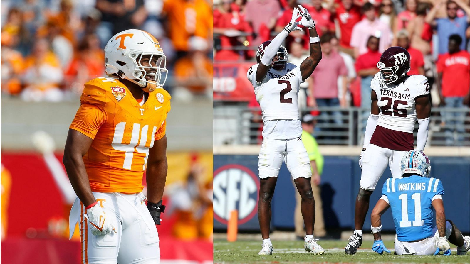 Elijah Herring from Tennessee and Jacoby Mathews (No. 2 at right) are two of the best SEC players who have placed their name in the newest incarnation of the transfer portal. 