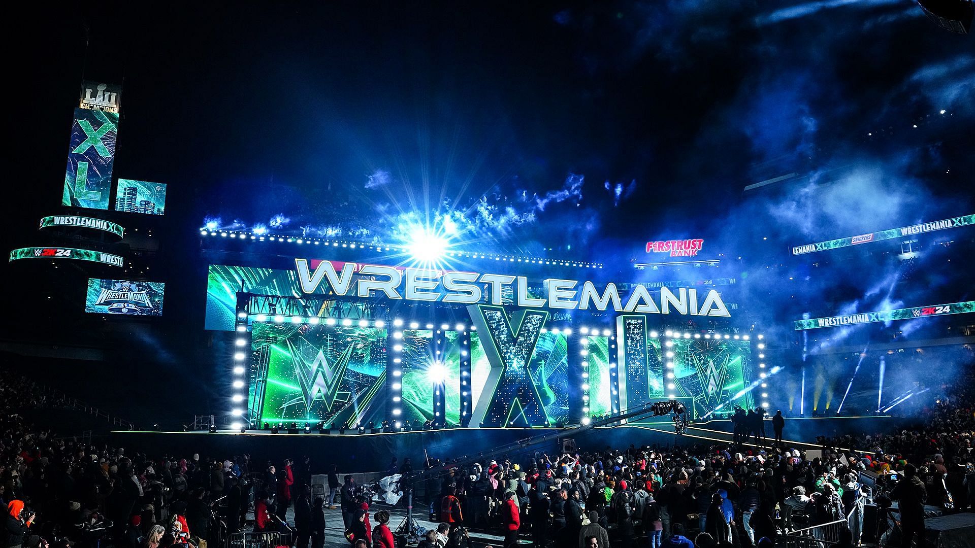 The WWE WrestleMania XL set inside Lincoln Financial Field
