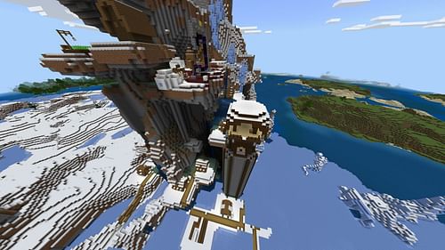 This collection of spawn structures in a Minecraft PE seed could make for an interesting build (Image via Mojang)