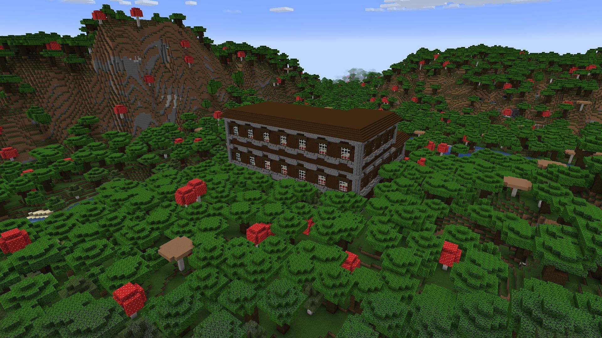 Minecraft&#039;s woodland mansions seem to have a habit for spawning in dramatic valleys (Image via Mojang)