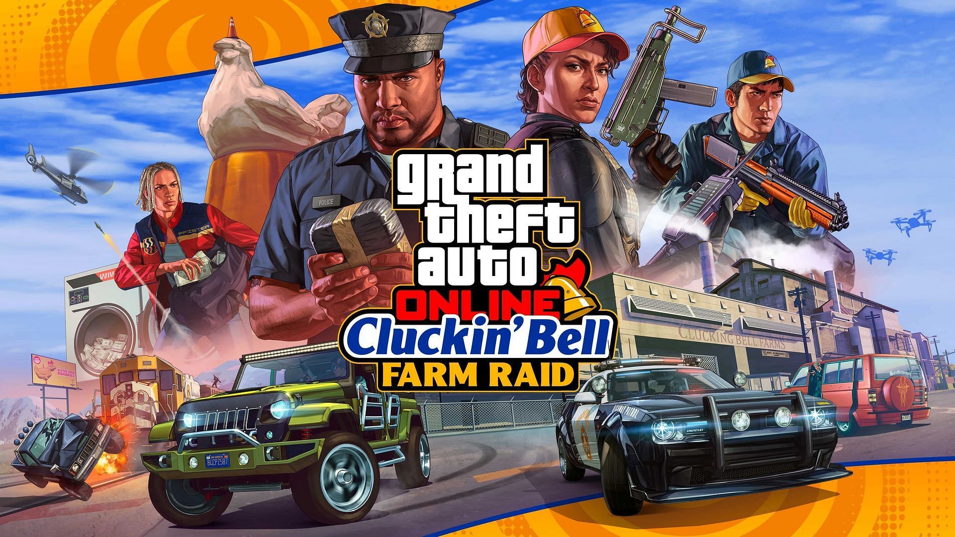 The Cluckin&#039; Bell Farm Raid is quite amazing in GTA Online (Image via Rockstar Games)