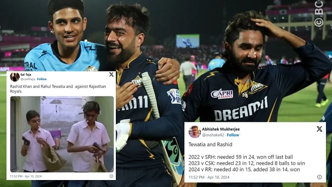 "The most underrated finisher duo in IPL" - Fans praise Rashid Khan and Rahul Tewatia's partnership in GT's last-ball win over RR in IPL 2024