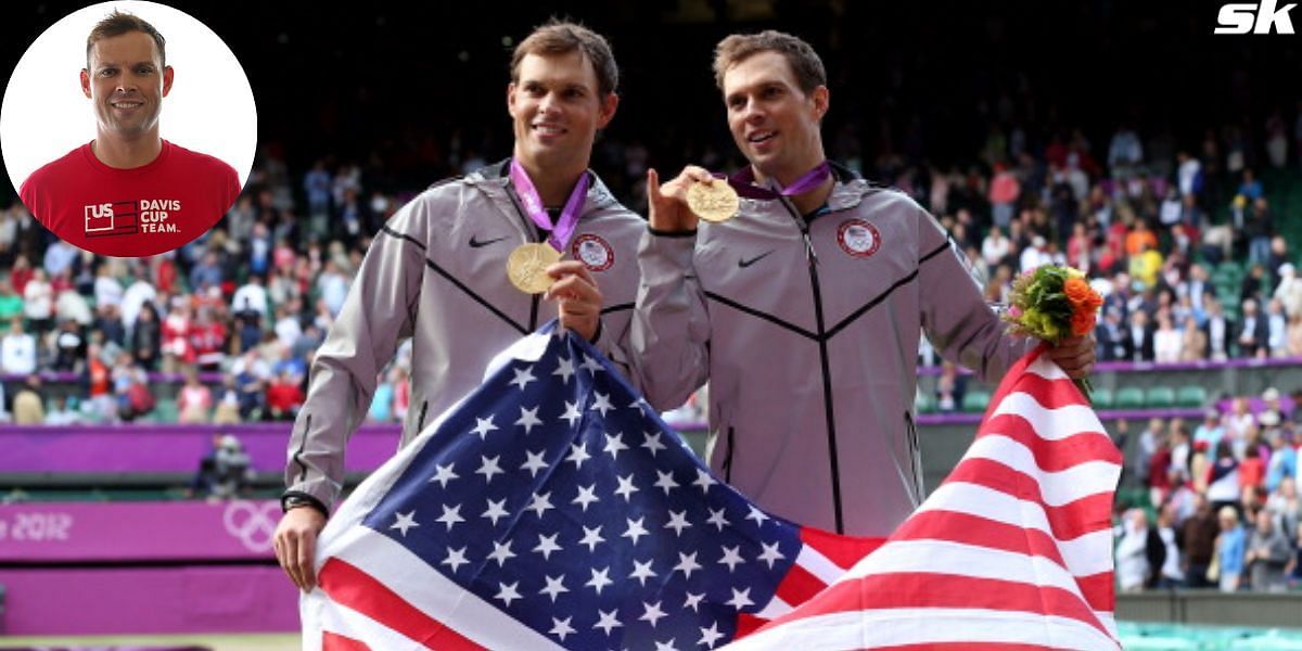 Mike and Bob Bryan with their gold medals at the 2012 London Olympics and Bob Bryan (inset)