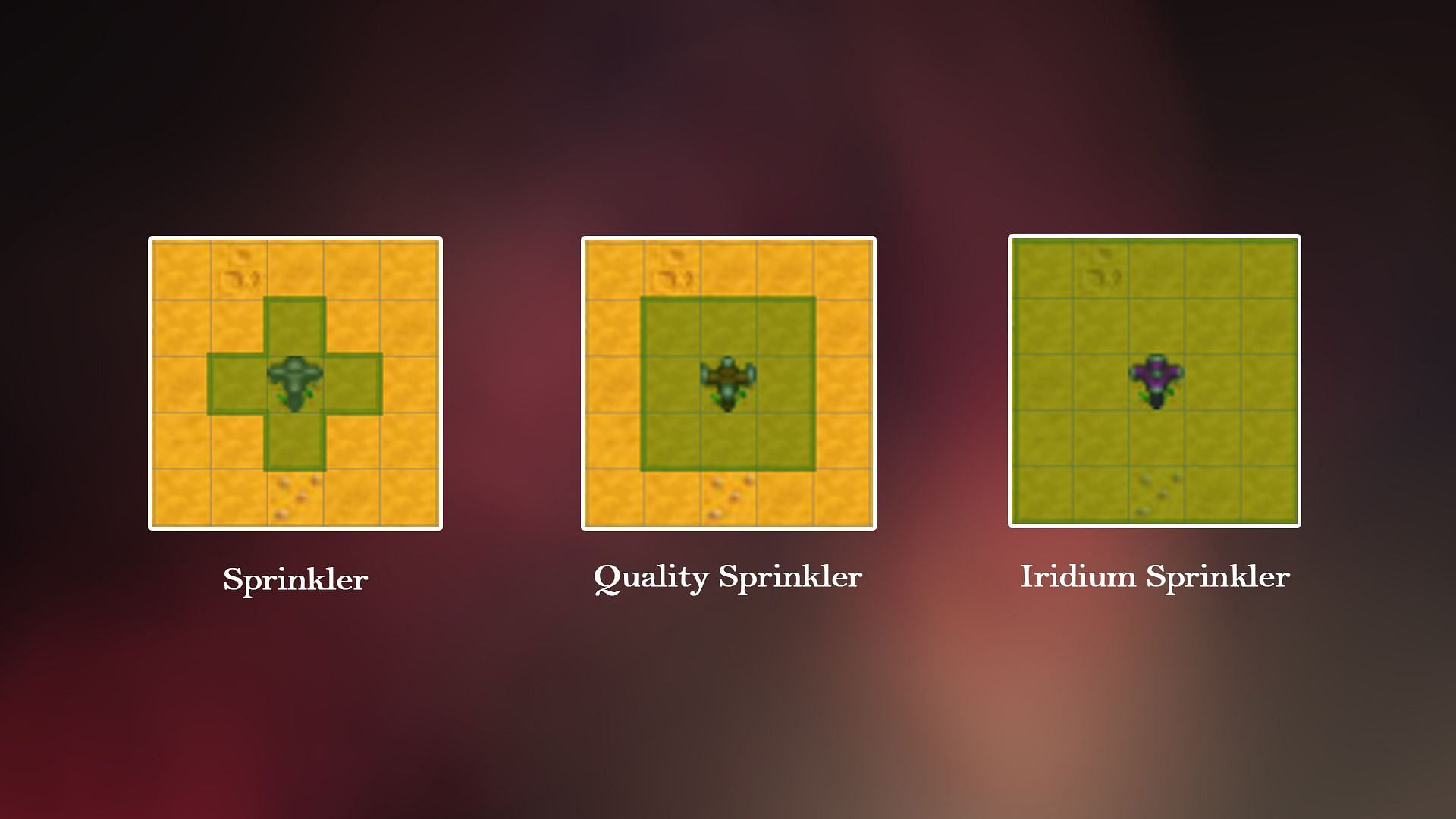 Three types of Sprinklers in Stardew Valley (Image via ConcernedApe)