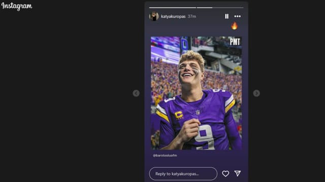 J.J. McCarthy celebrates with fiancée Katya Kuropas after replacing
