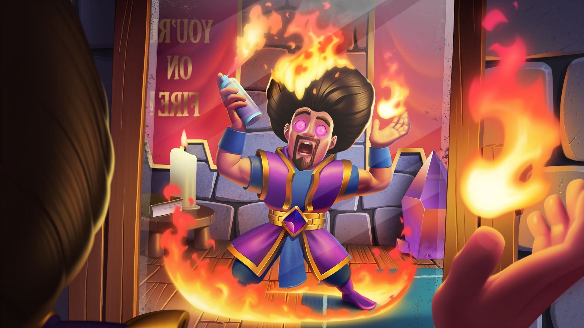 Wizard emitting fire from the palm of his left hand (Image via X/@ClashRoyale)