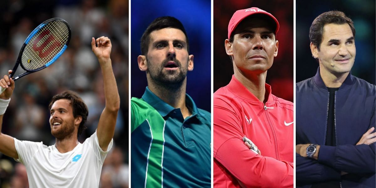 Joao Sousa, Novak Djokovic, Roger Federer, and Rafael Nadal