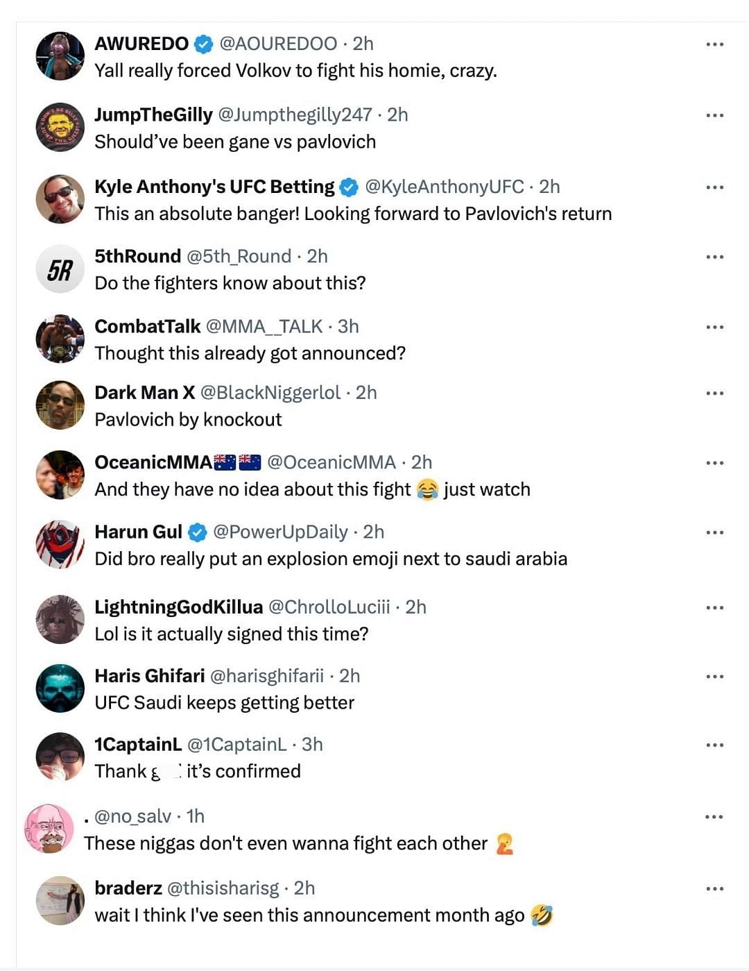 Fans reacting to Sergei Pavlovich vs. Alexander Volkov announcement [via @ufc on X]