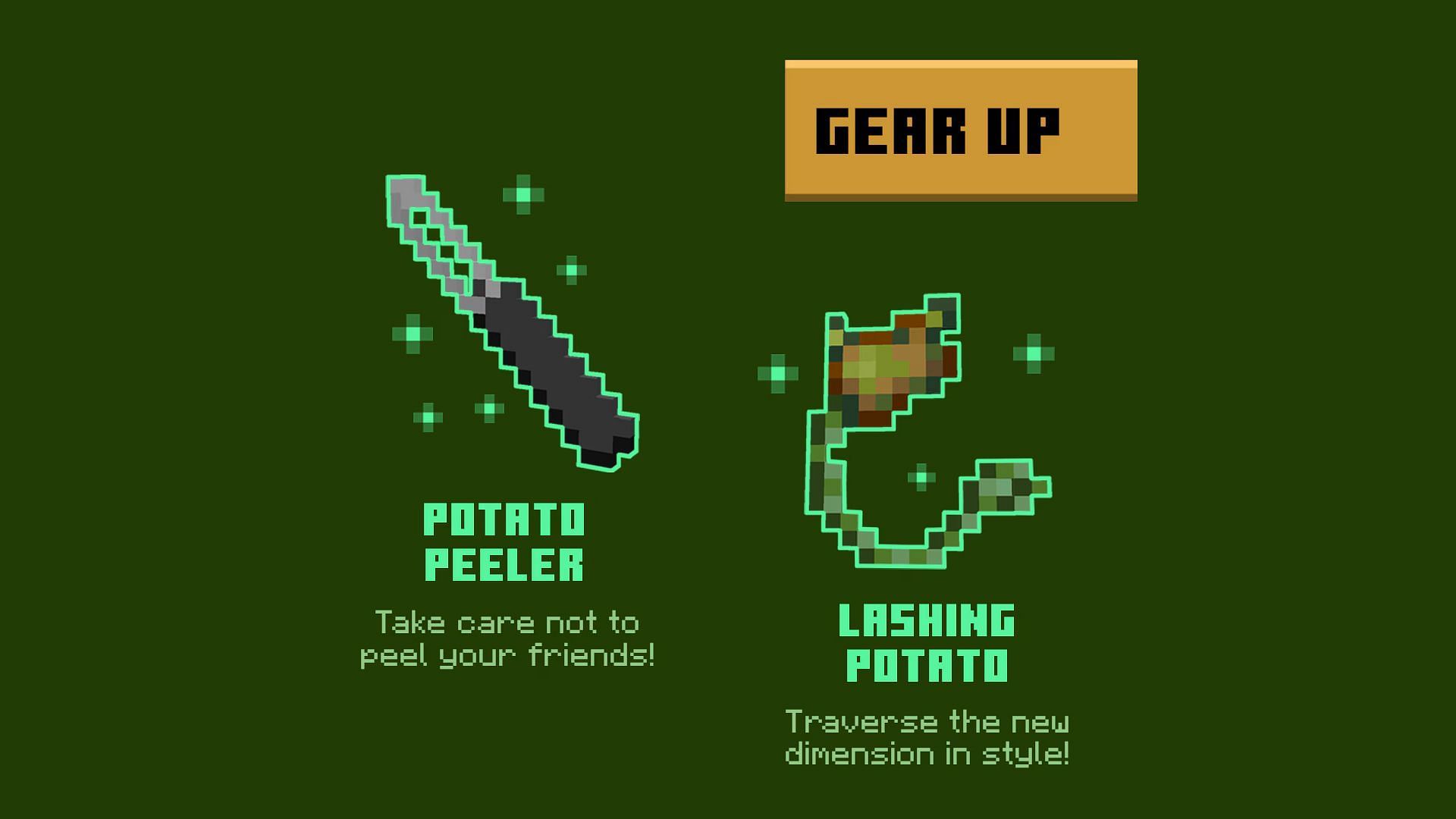 The potato peeler and the lashing potato are important tools (Image via Mojang Studios)