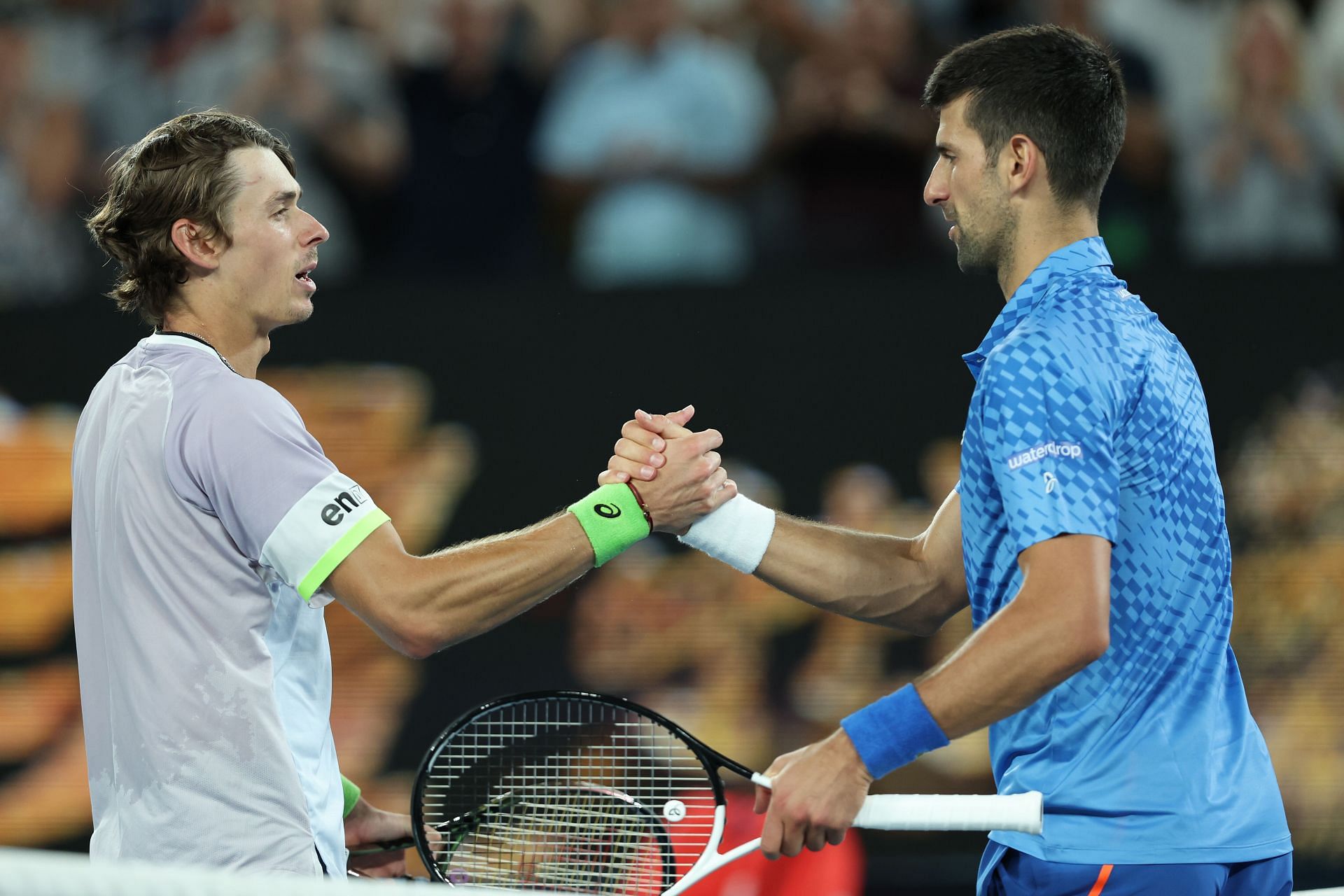 Alex de Minaur and Novak Djokovc at the 2023 Australian Open