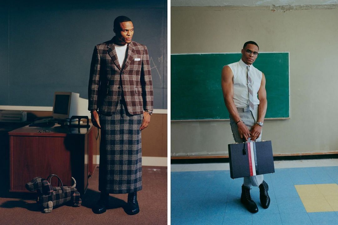 Russell Westbrook rocks quirky Thom Browne outfit as he suits for System Magazine ahead of Clippers-Mavs showdown 