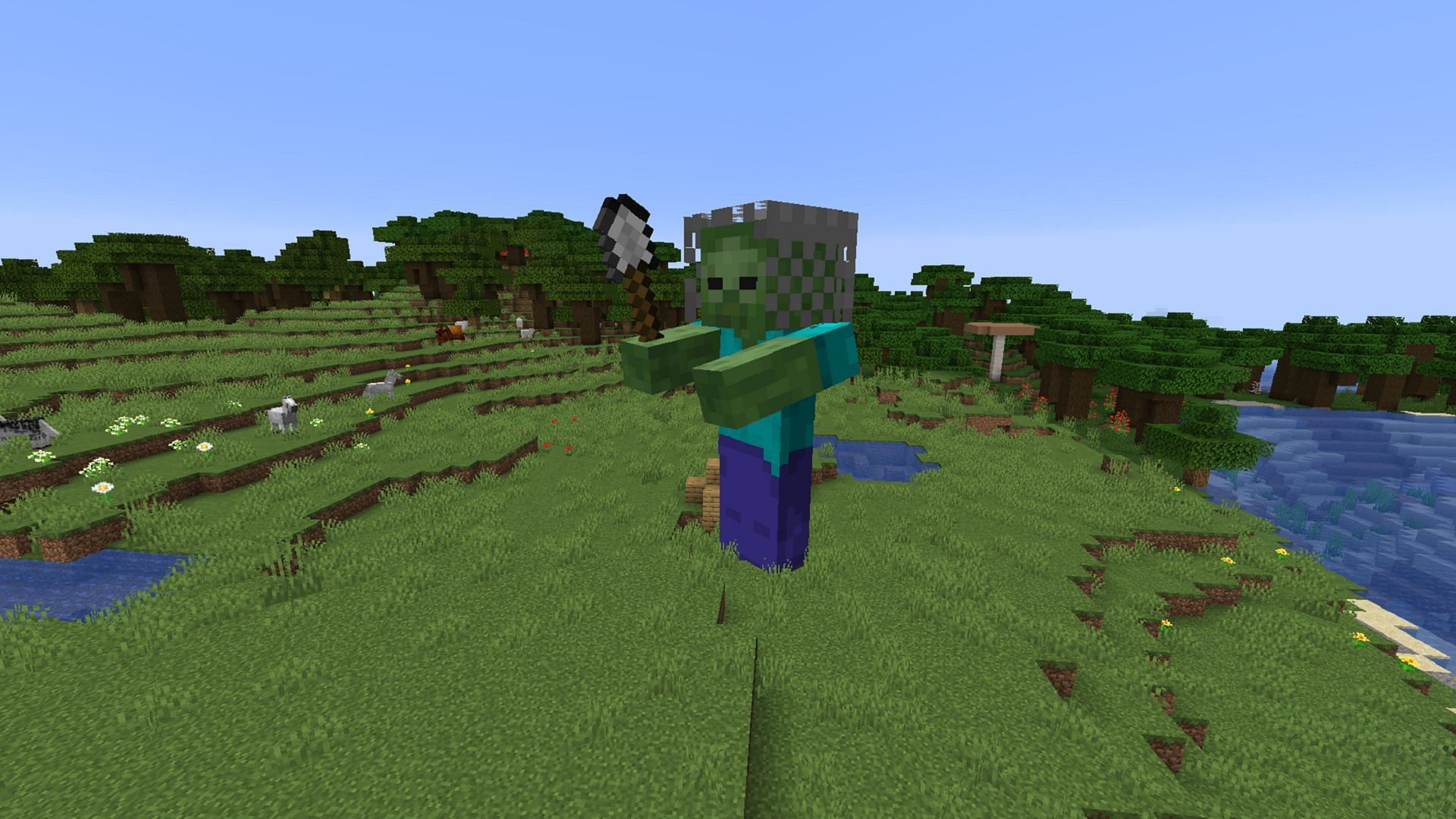 A giant equipped with a chainmail helmet and a shovel in Minecraft (Image via Mojang)