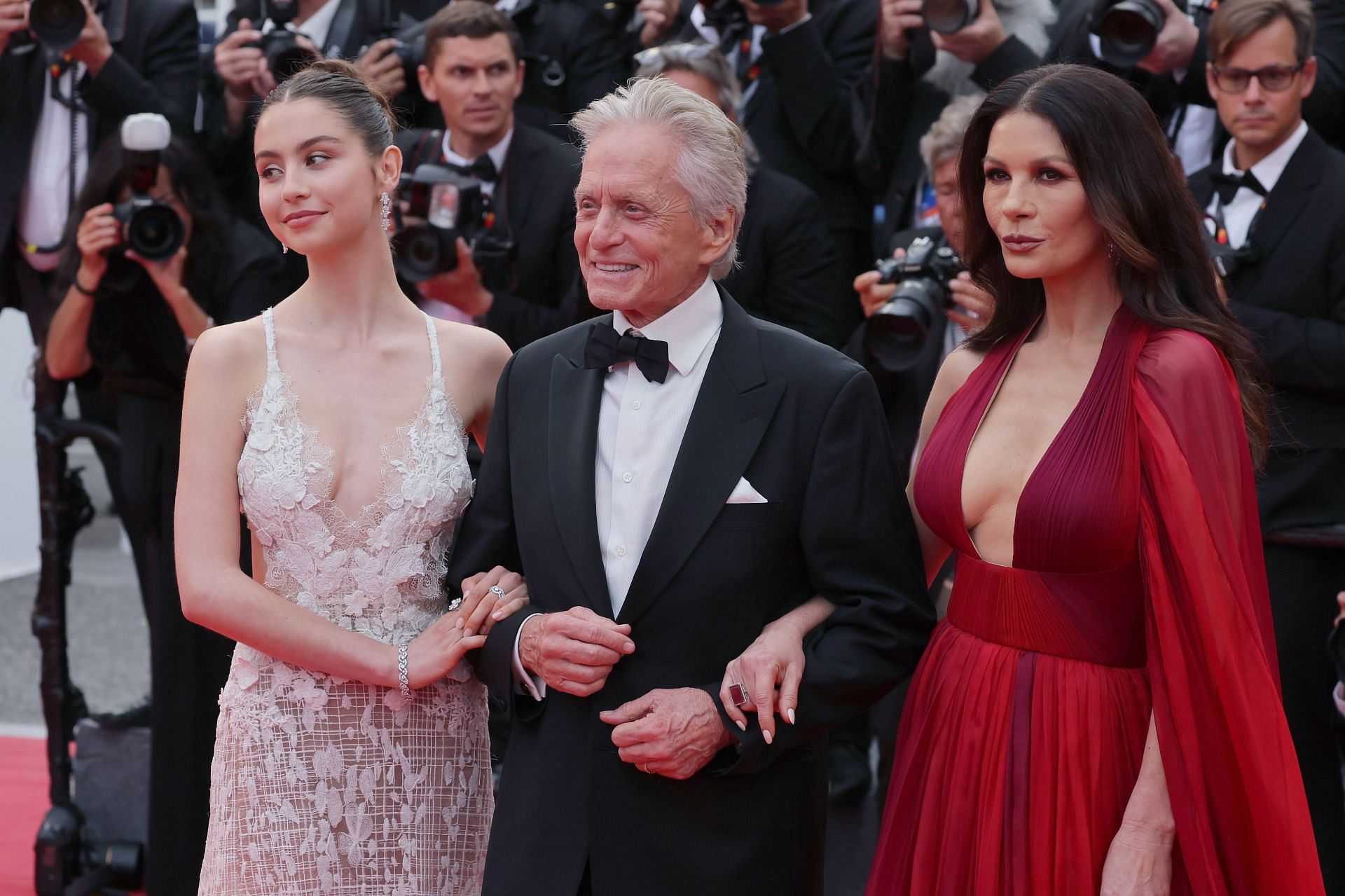 Michael Douglas with his daughter (left) and wife (right). (Photo by Victor Boyko/Getty Images)