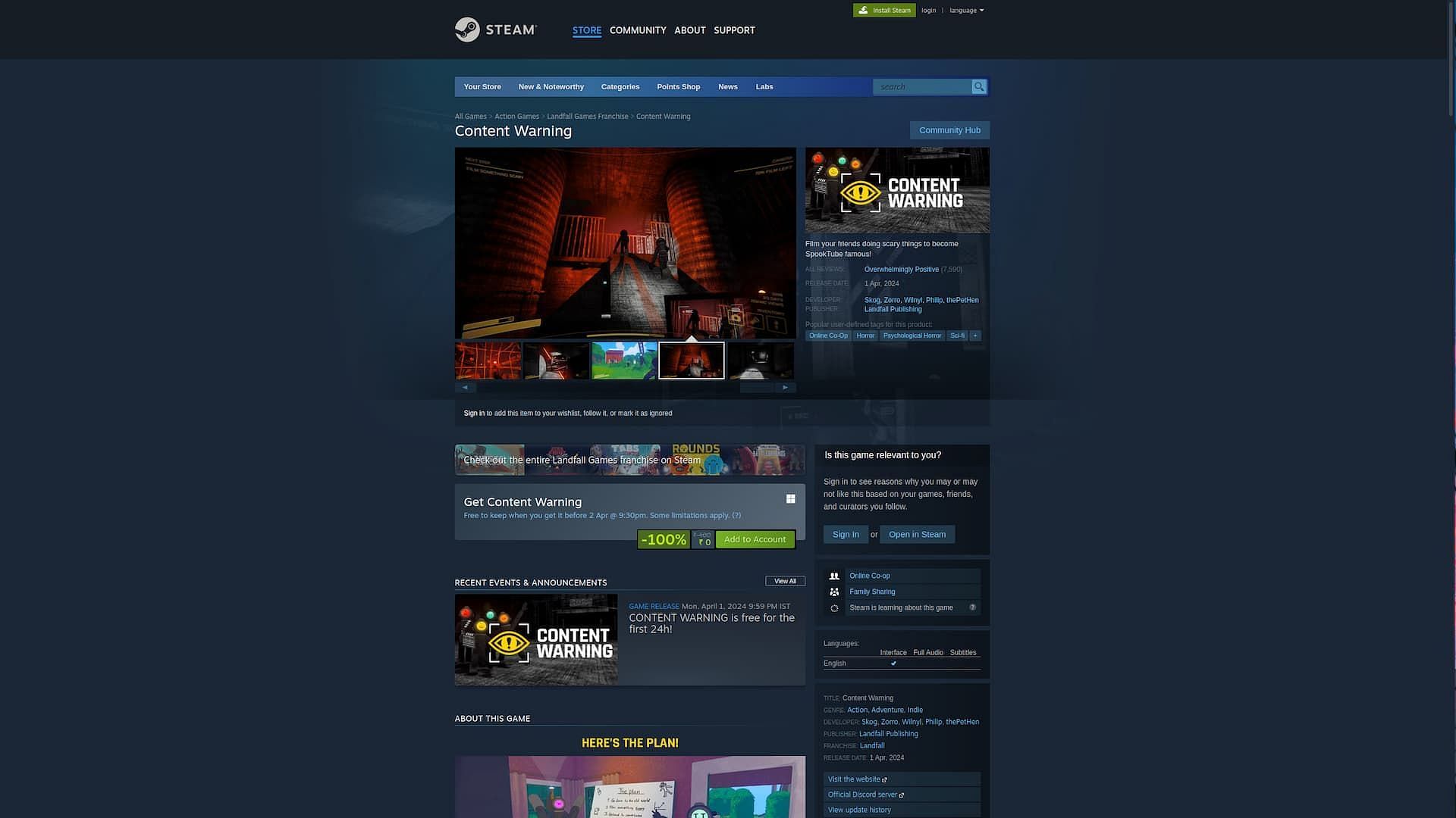 Steam page for the game (Image via Steam)