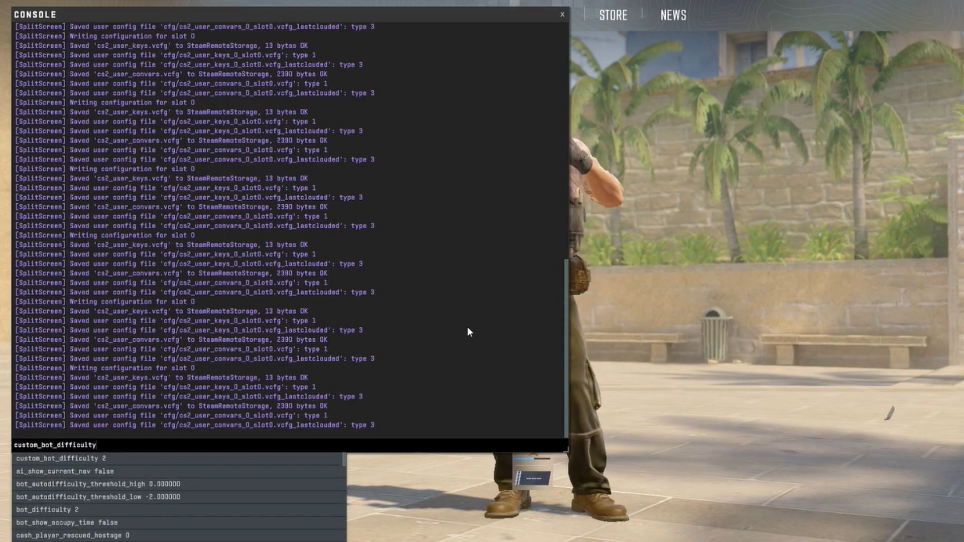 The custom_bot_difficulty command in CS2 (Image via YouTube/@romzonpc)