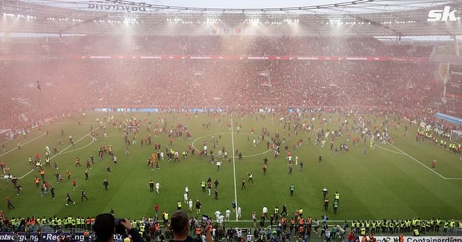 WATCH: Bayer Leverkusen fans storm the BayArena and chant Xabi Alonso's name as club wins their first-ever Bundesliga title