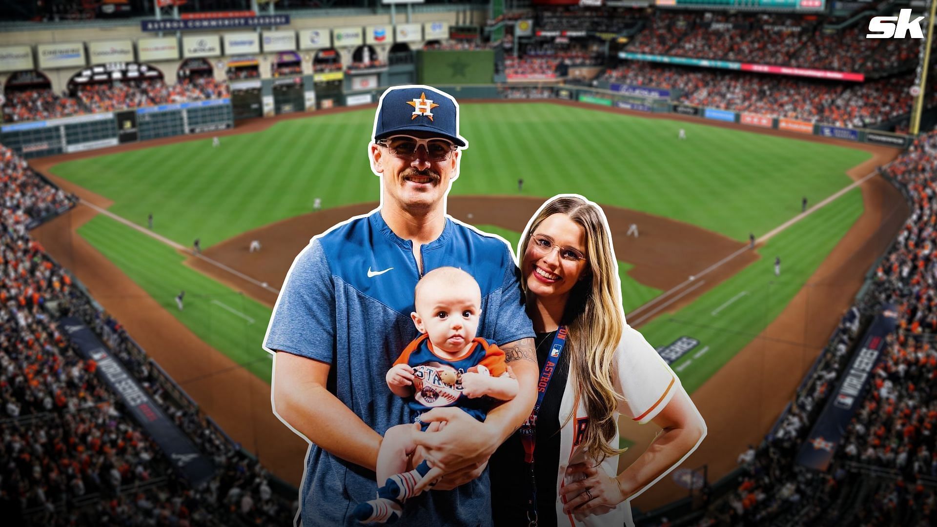 Houston Astros pitcher J.P. France, his wife Jessica, and their child Liam