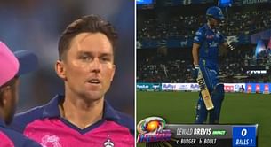 [Watch] After Rohit Sharma & Naman Dhir, Trent Boult sends back Dewald Brevis for golden duck in MI vs RR in IPL 2024
