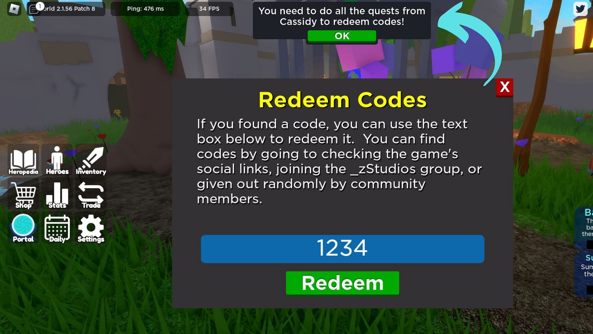 Hero Havoc invalid code issue (Image via Roblox || Sportskeeda)