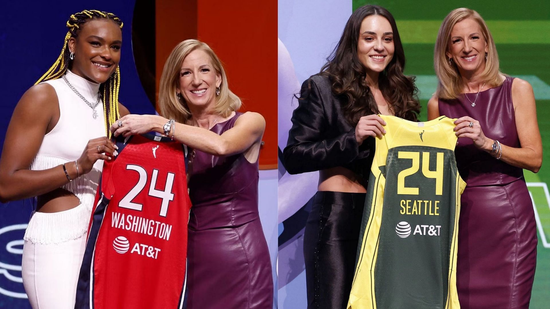 UConn players Aaliyah Edwards (left) and Nika Muhl (right) were selected in the 2024 WNBA Draft by the Washington Mystics and the Seattle Storm, respectively.