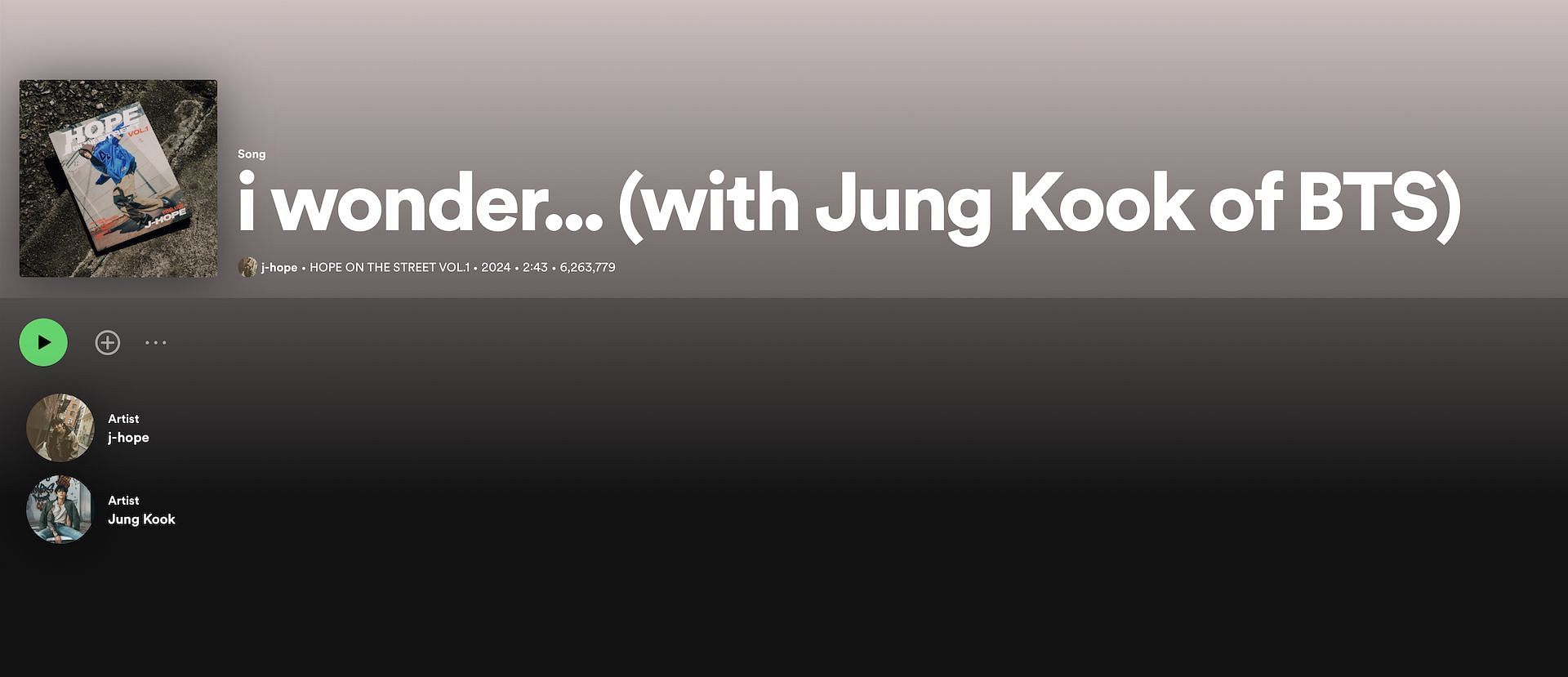 Track 2 on j-hope&#039;s new EP &#039;Hope On The Street Vol 1&#039; (Image via Spotify)