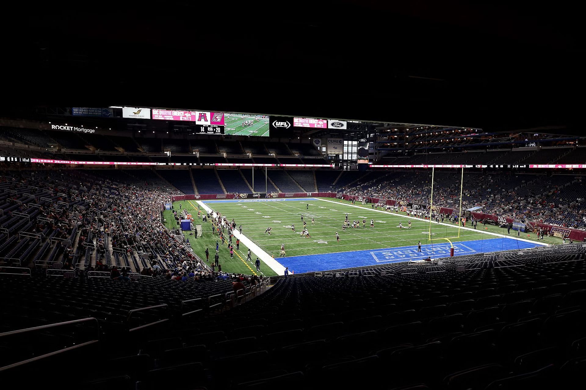 A view of the home crowd during the 2024 UFL Week 3 game between the Houston Roughnecks and the Michigan Panthers at Ford Field