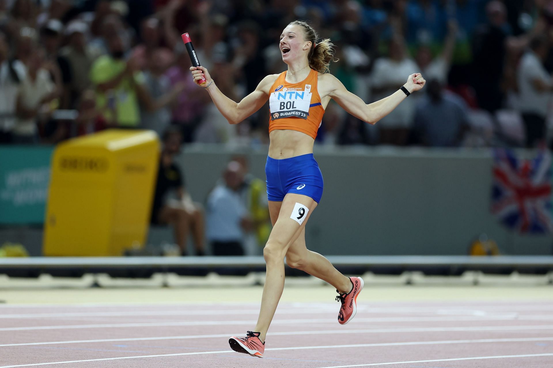 Femke Bol of Team Netherlands celebrates winning the Women&#039;s 4x400m Relay Final during the World Athletics Championships 2023 at the National Athletics Centre in Budapest, Hungary.