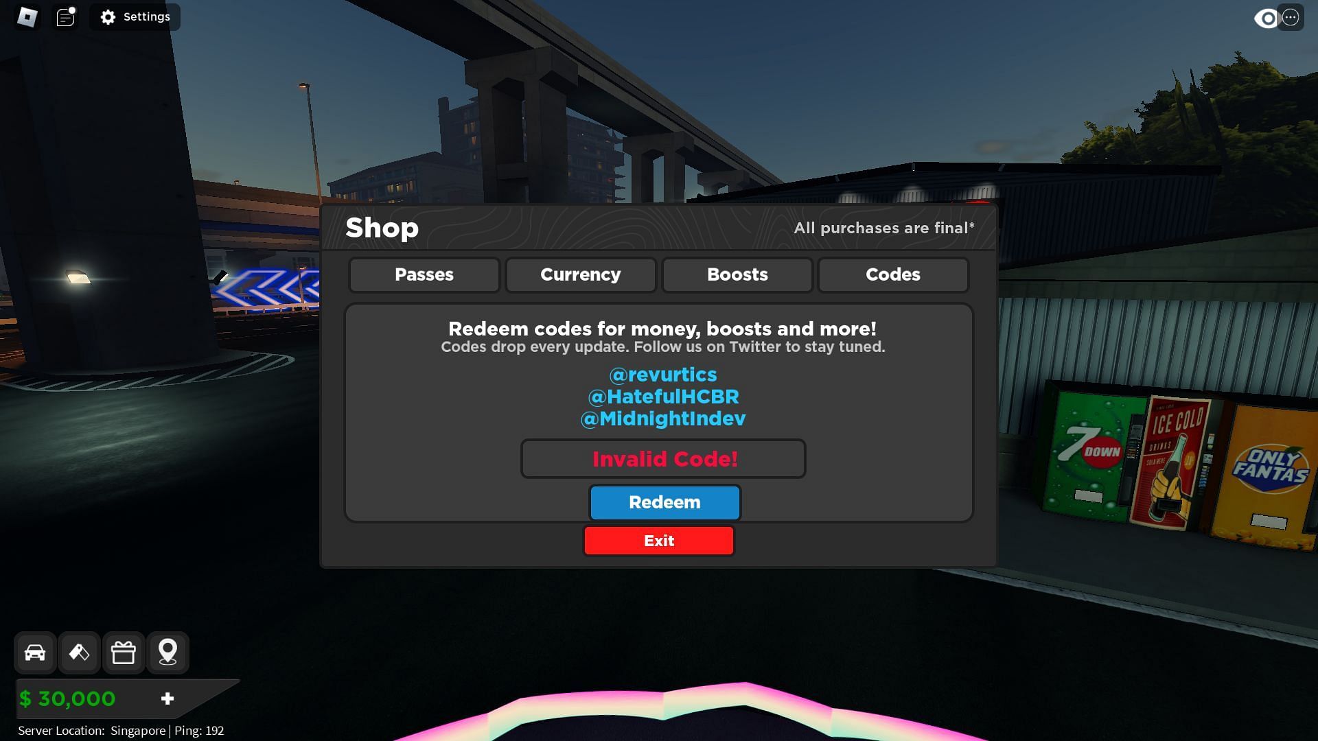 Troubleshooting codes for Midnight Chasers (Image via Roblox)