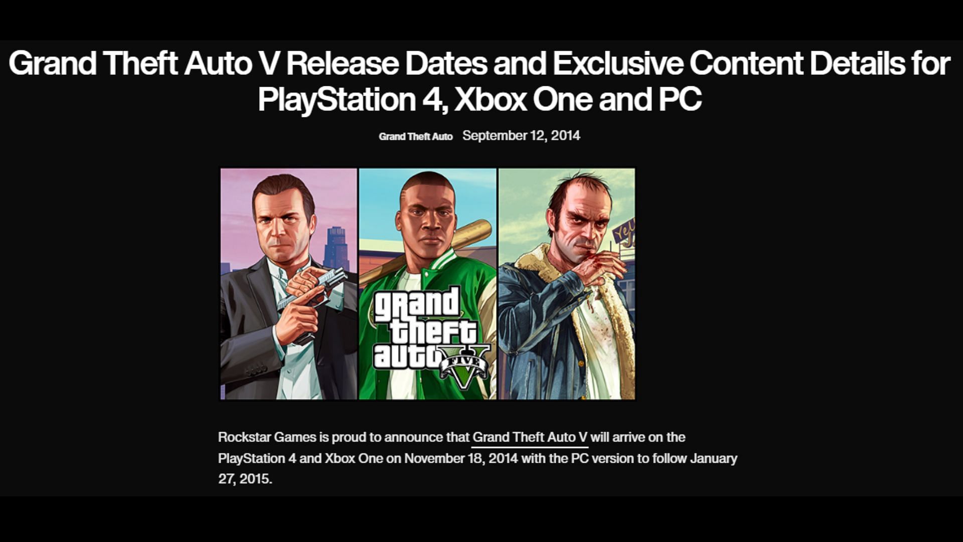 GTA 5&#039;s original PC version release date (Image via Rockstar Games)