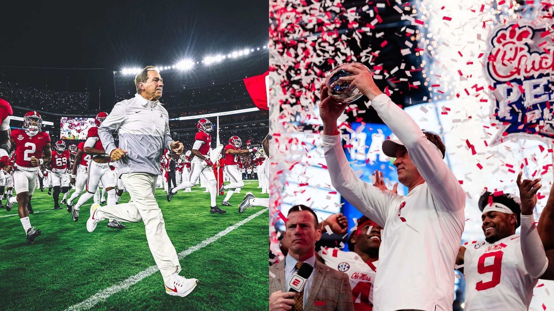 Former Alabama coach Nick Saban and Ole Miss coach Lane Kiffin