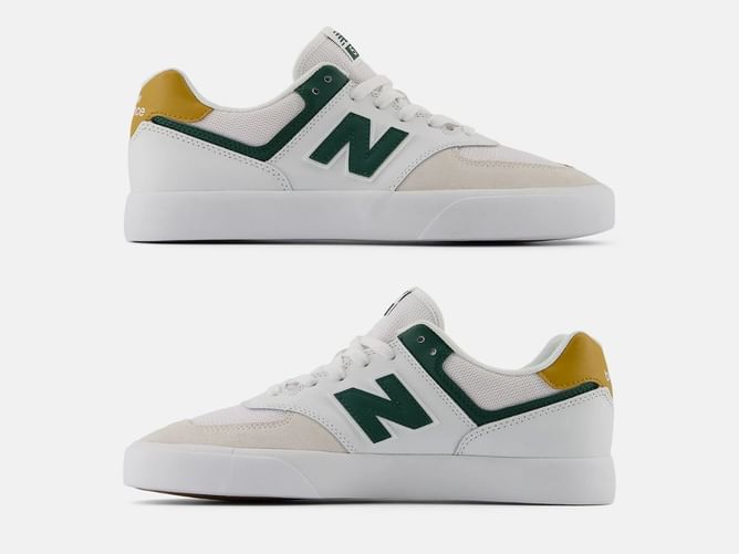 NB Numeric 574 "White with Nightwatch green" Vulc Shoes: Features explored