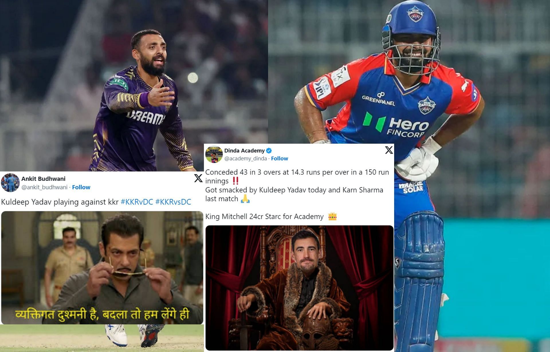 Top 10 funny memes from the 1st innings of DC vs KKR IPL 2024 clash.
