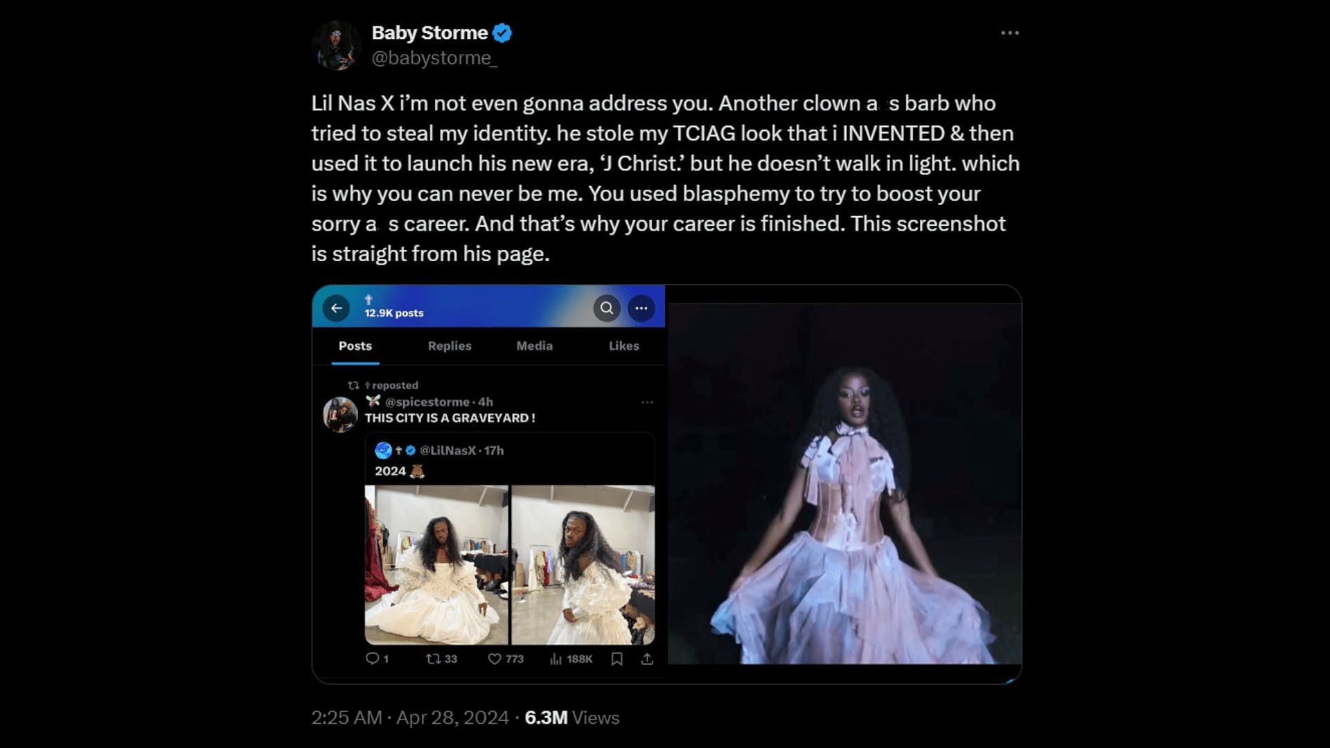 Baby Storme accuses Lil Nas of stealing her identity. (Image via X/@babystorme_)
