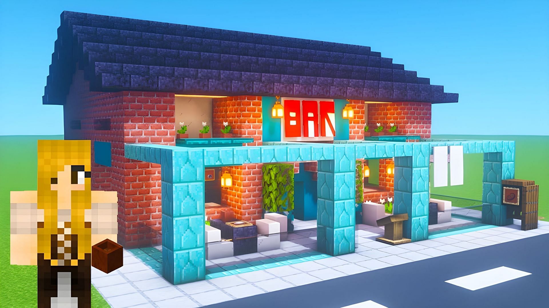 Bar in City build (Image via YouTube/TSMC - Minecraft)
