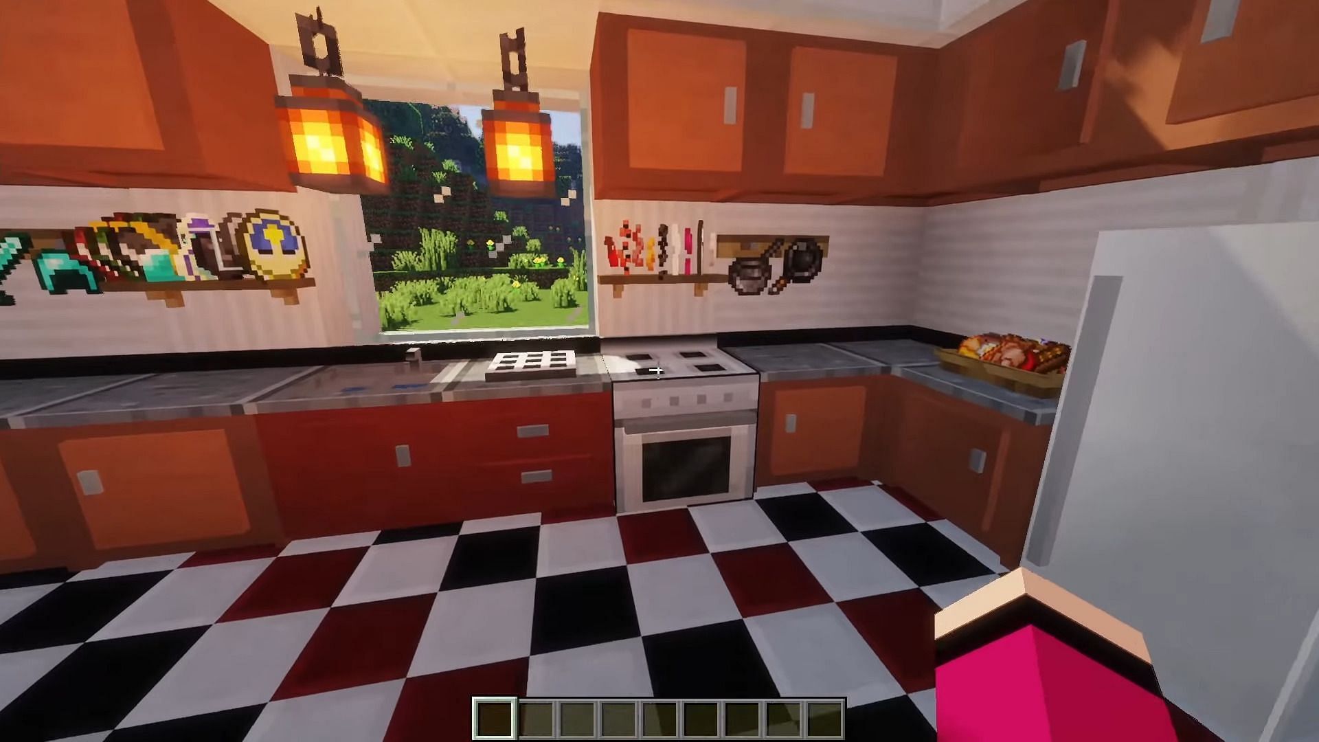 This Minecraft kitchen mod is incredibly detailed and fully functional. (Image via Crimson Gaming/YouTube)