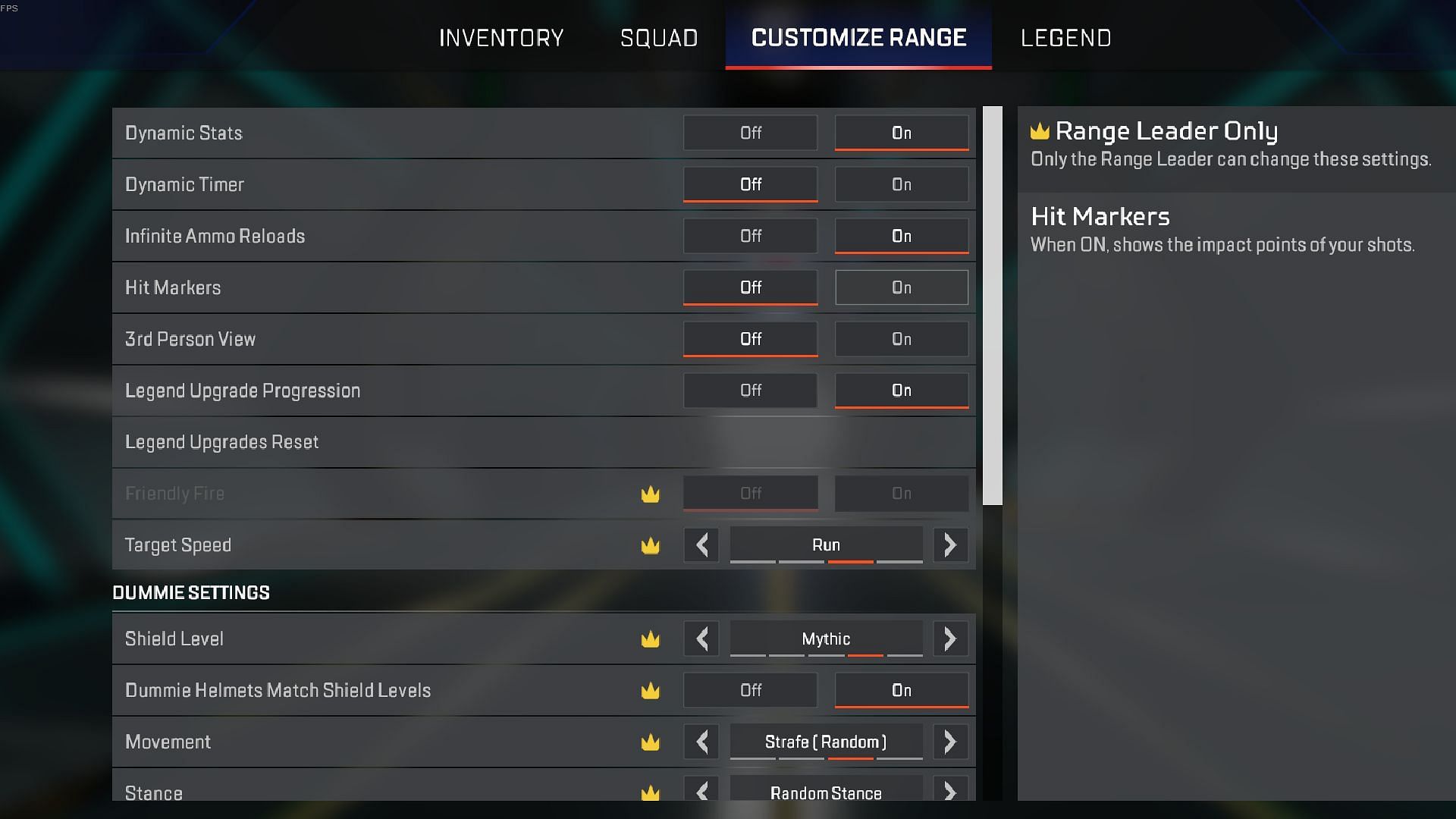 Customize Range tab in Apex Legends (Image via Electronic Arts)