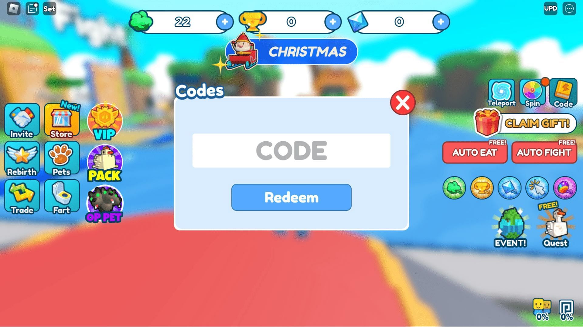 Redeem codes in Fart a Friend with ease (Image via Roblox)