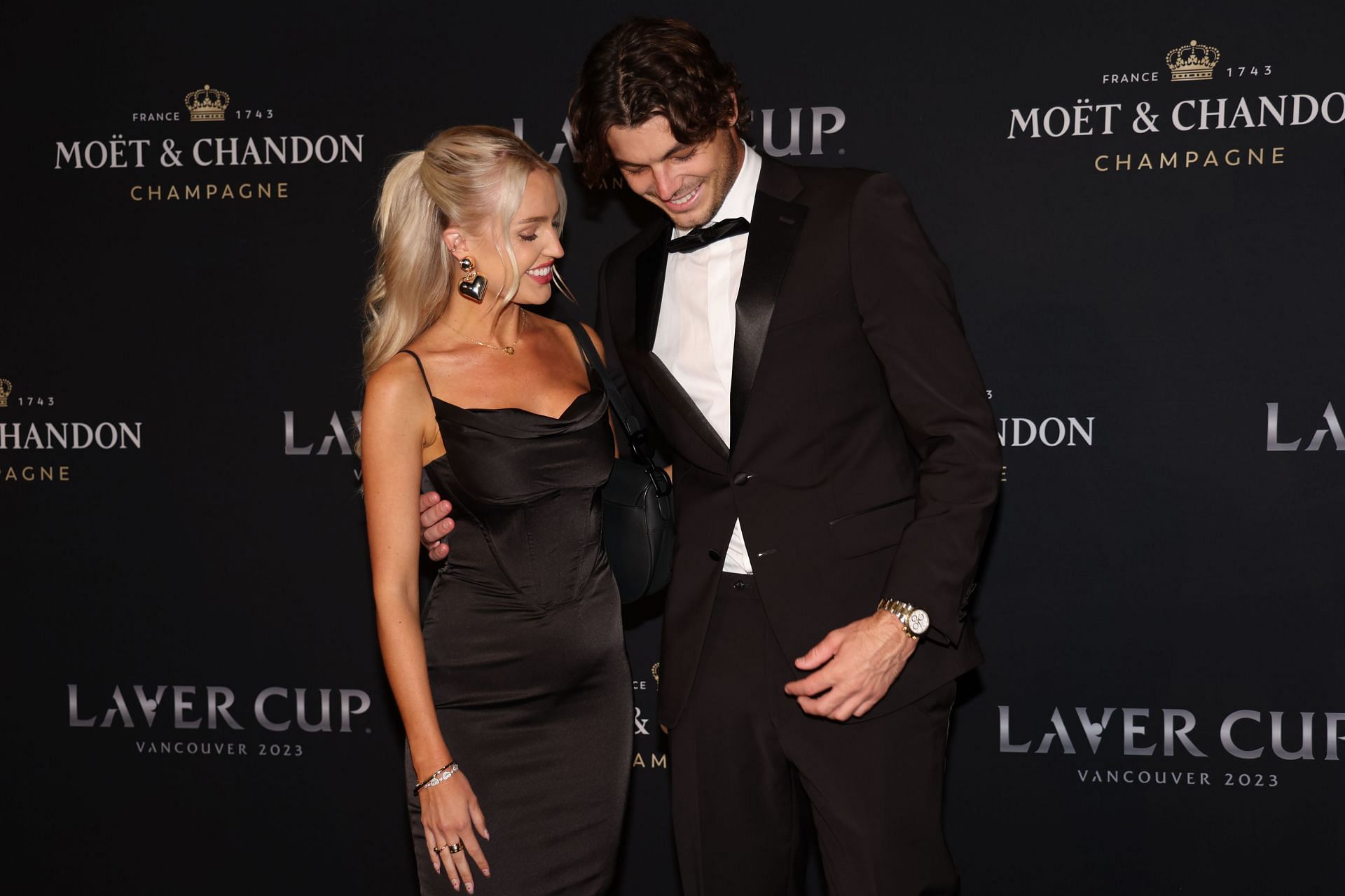 Morgan Riddle (L) with boyfriend Taylor Fritz (R) at the 2023 Laver Cup