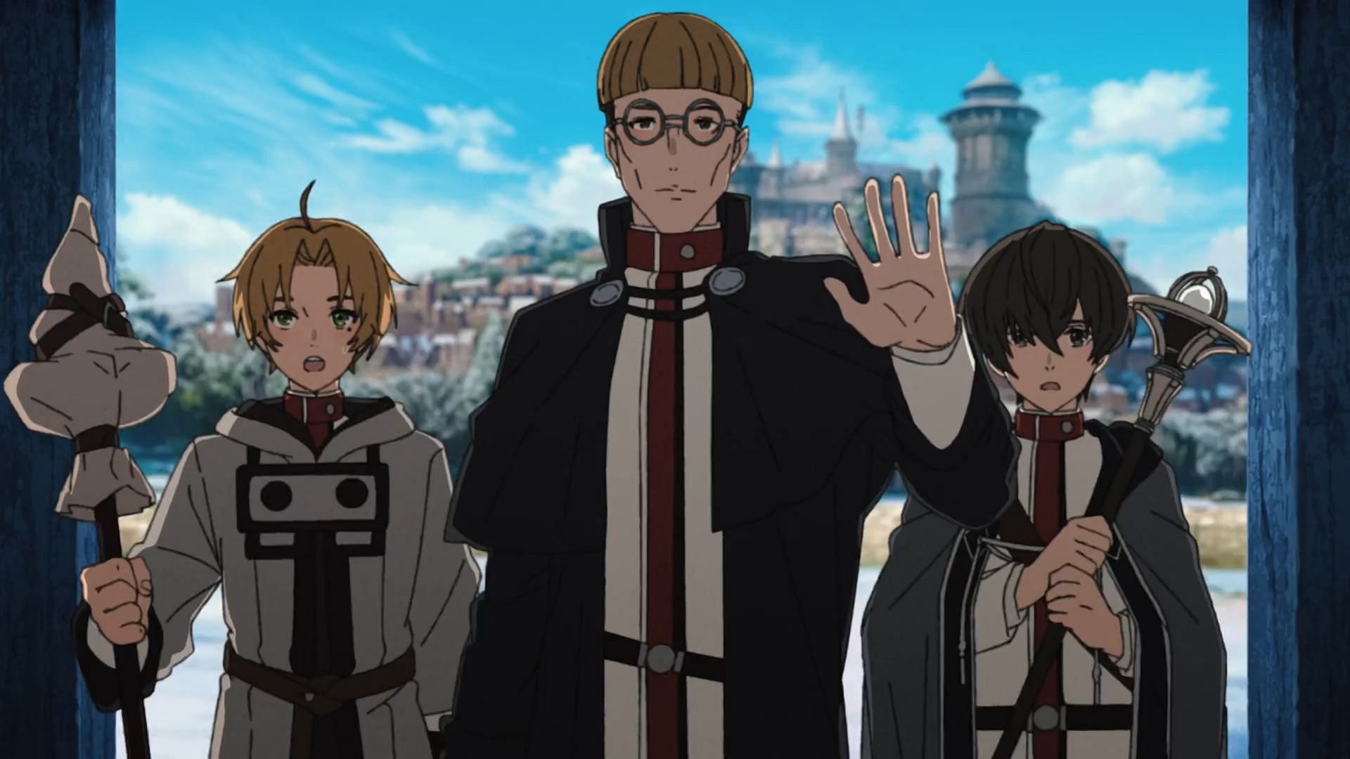 Rudeus, Zanoba, and Cliff, as seen Mushoku Tensei: Jobless Reincarnation season 2 episode 13 (Image via Bind)