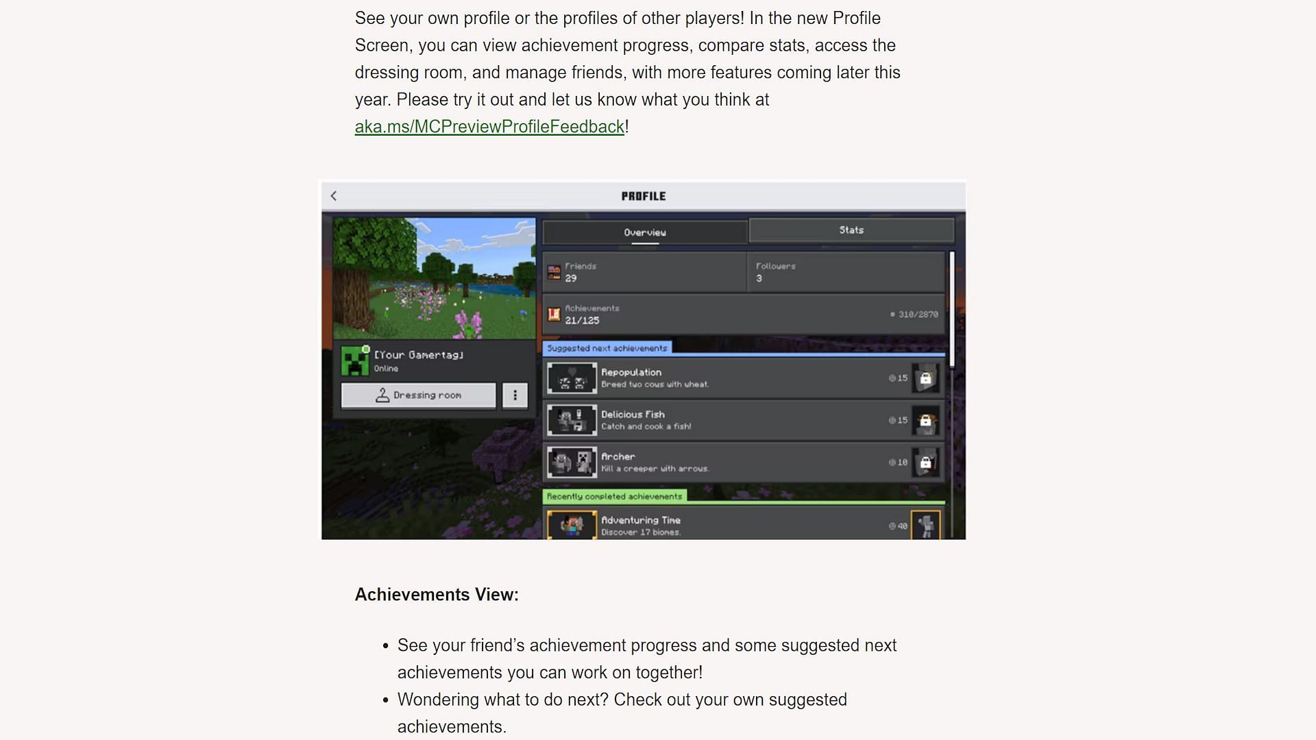 1.21.0.20&#039;s player profiles were added to Xbox and PS with 1.21.0.22 (Image via Mojang)