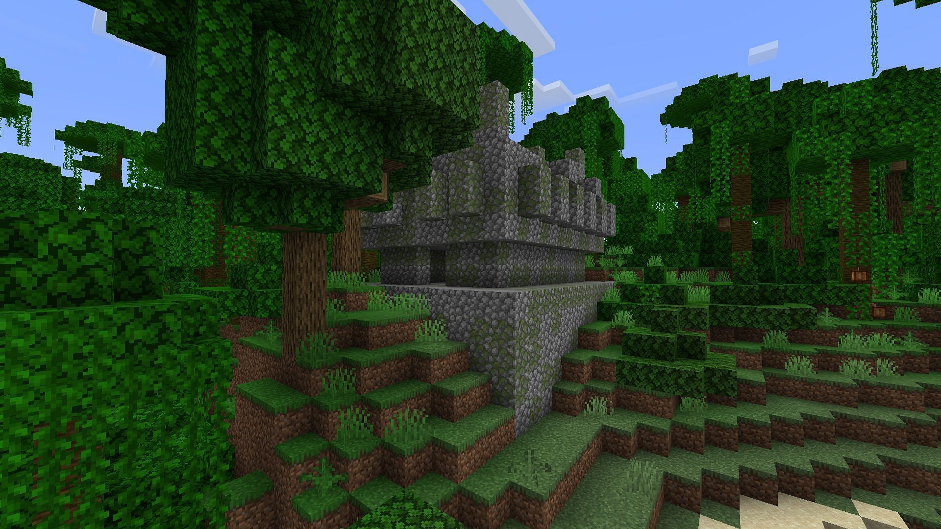 Jungle temples are normally hidden under more overgrowth (Image via Mojang)