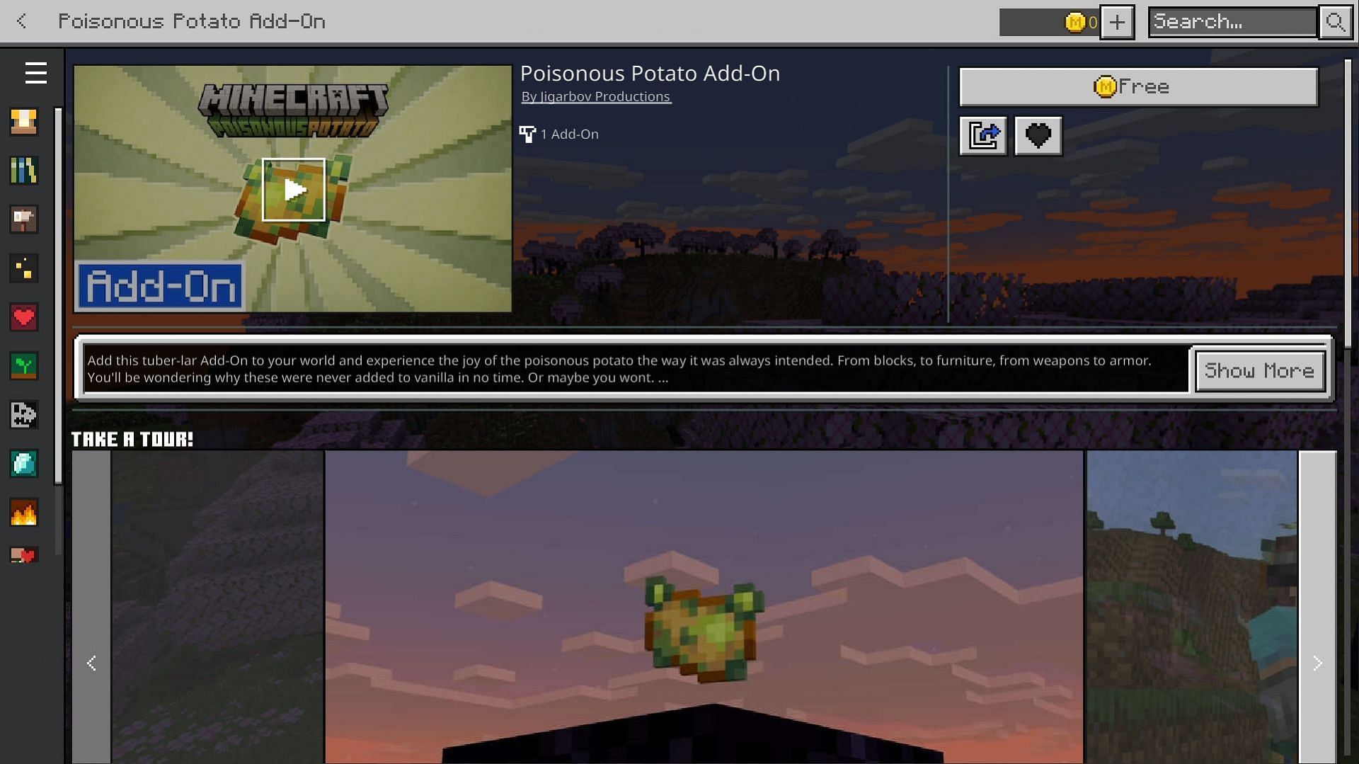 Poisonous Potato add-on can be easily found on the Marketplace (Image via Mojang Studios)