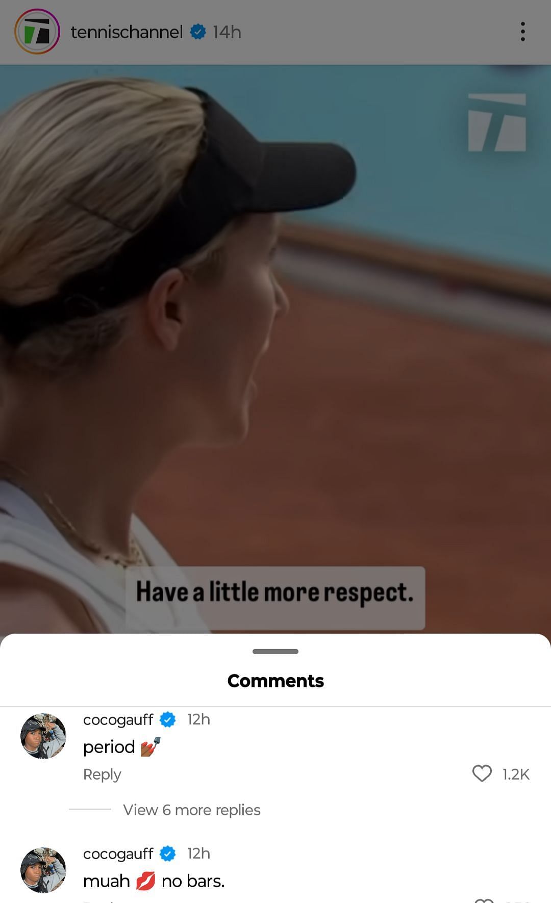 Coco Gauff comments on a post involving Danielle Collins