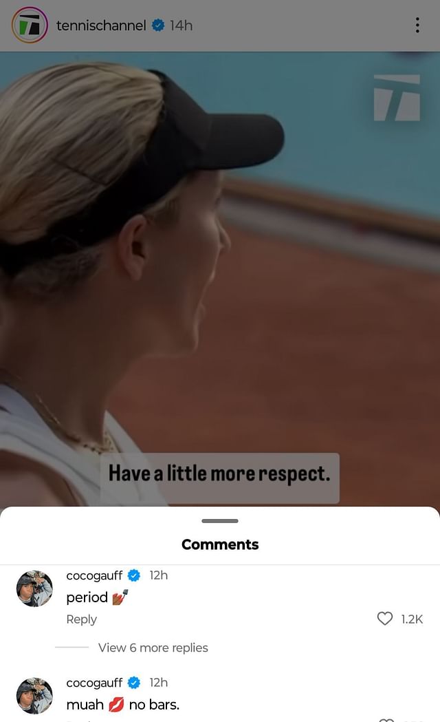 Coco Gauff comments on Instagram