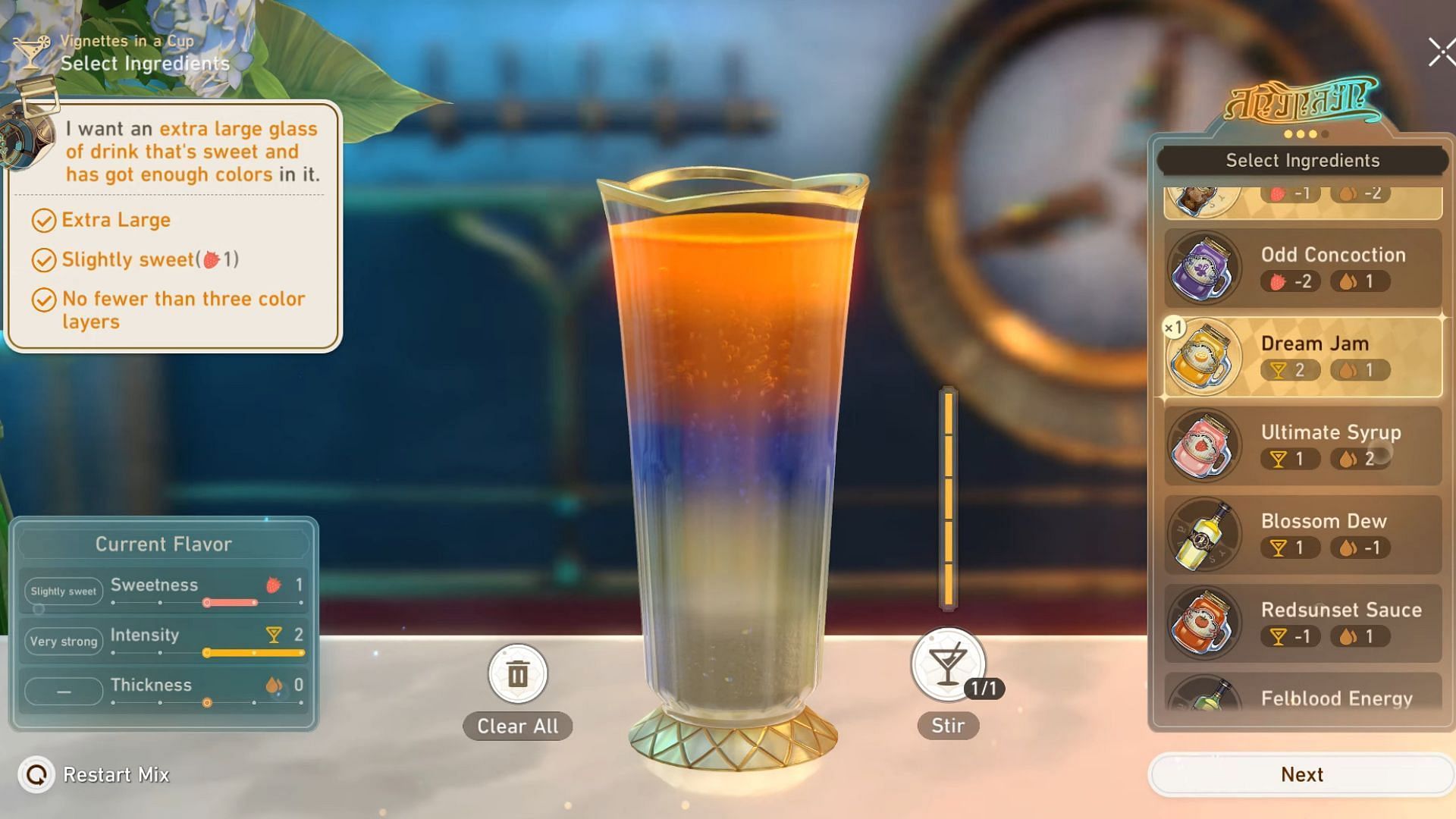 Extra large glass of drink that&#039;s sweet and has got enough colors (Image via HoYoverse and Youtube/WoW Quests)